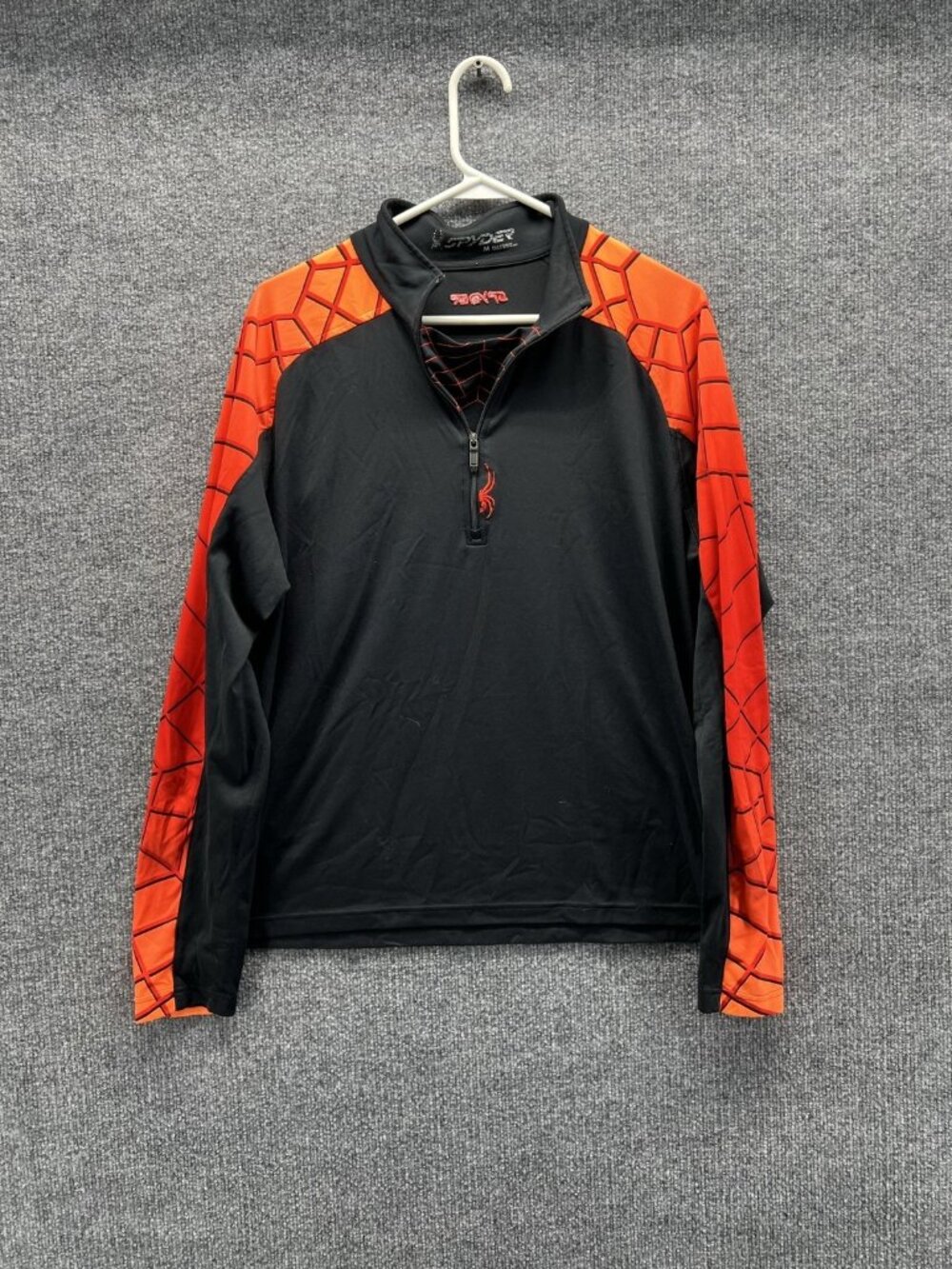Spyder Pullover Mens Medium Black Orange 1/4 Zip Long Sleeve Ski Performance Top